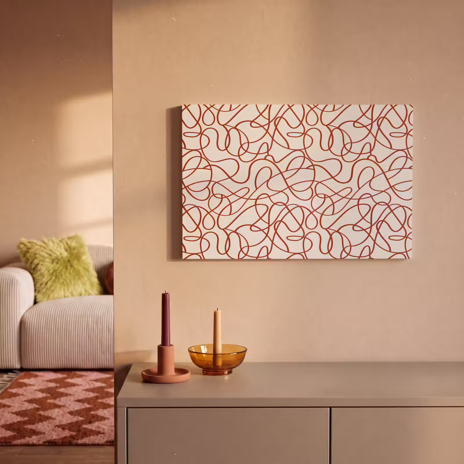 Canvas schilderij - Lijnen - Abstract - Rood - Beige — 1