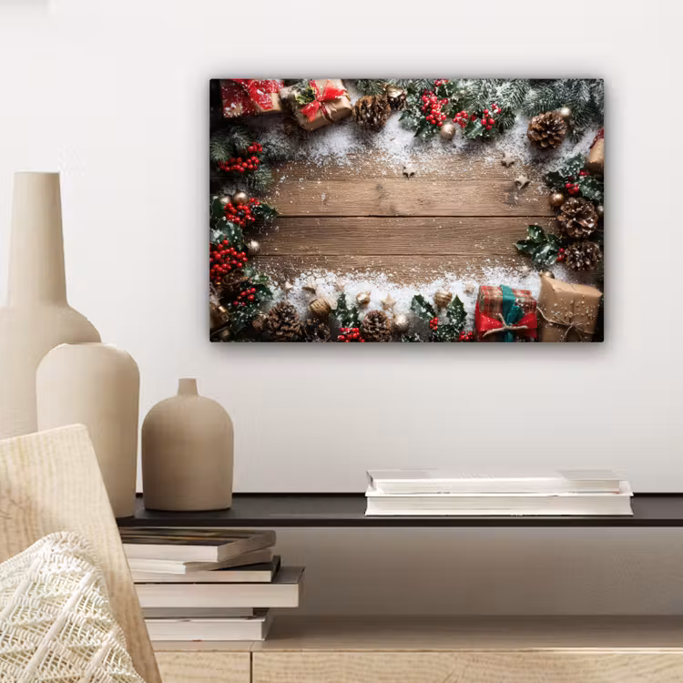 Canvas schilderij - Kerstdecoratie - Geschenken - Hout - Veelkleurig — 5