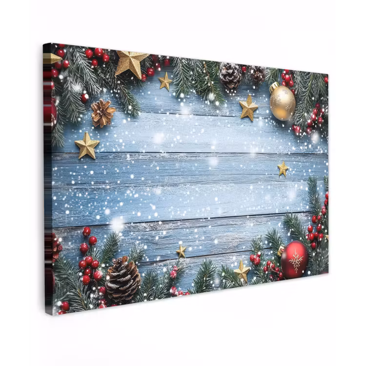 Canvas schilderij - Kerstomlijsting - Sneeuw - Meerkleurig — 1