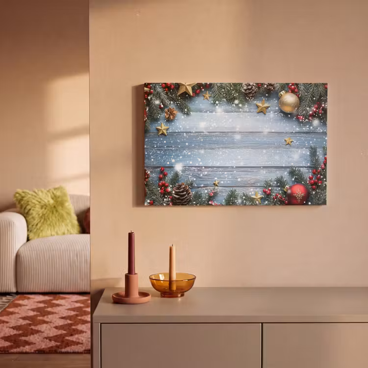 Canvas schilderij - Kerstomlijsting - Sneeuw - Meerkleurig — 2