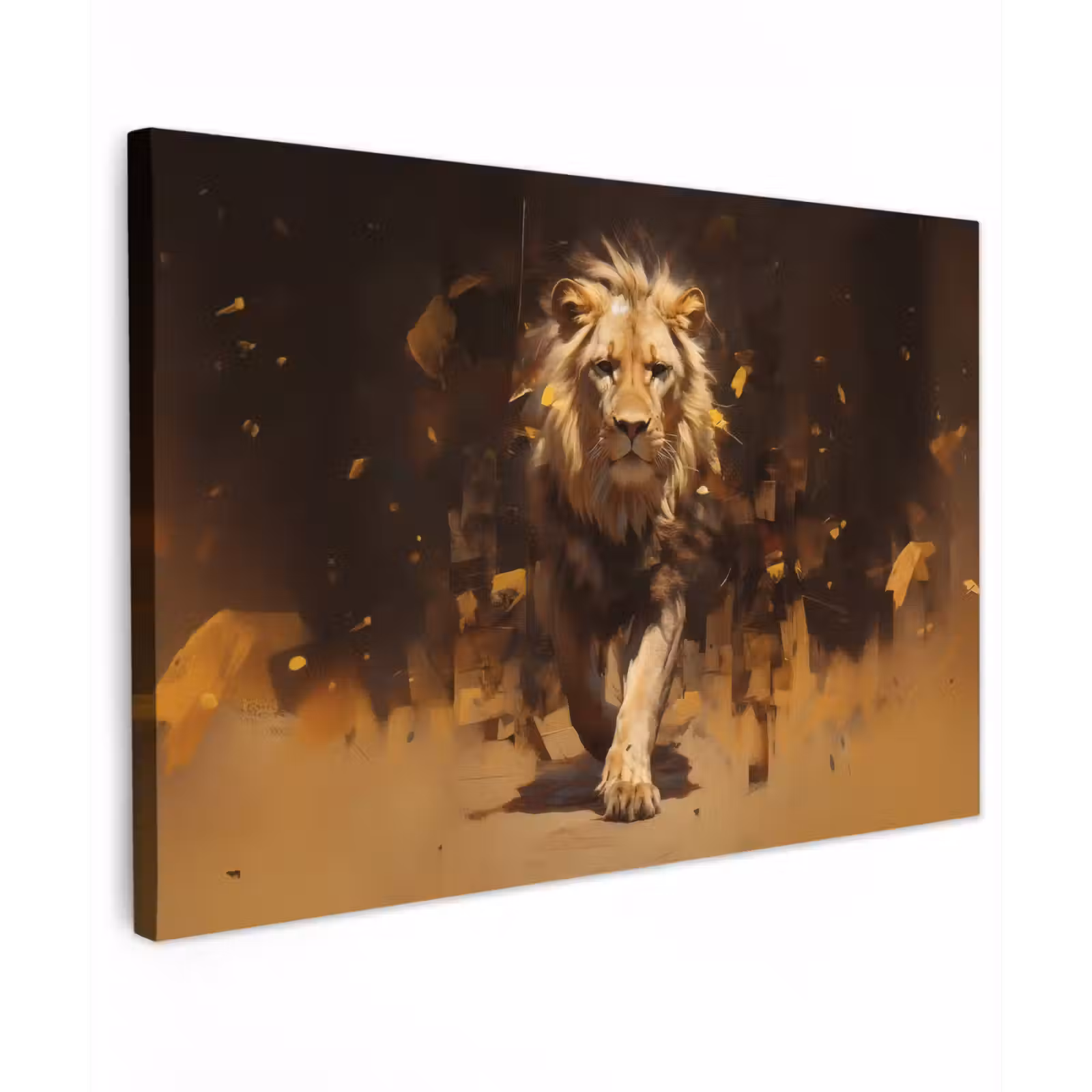 Canvas schilderij - Leeuw - Geschilderd - Abstract - Goud — 1