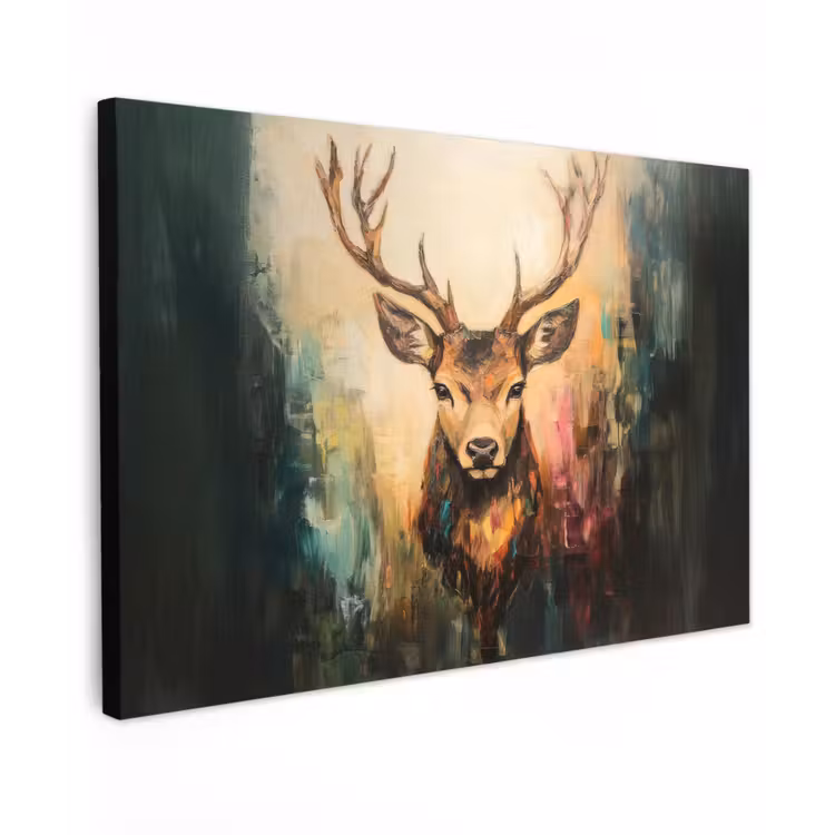 Canvas schilderij - Hert - Geverfd - Gewei - Bruin — 1