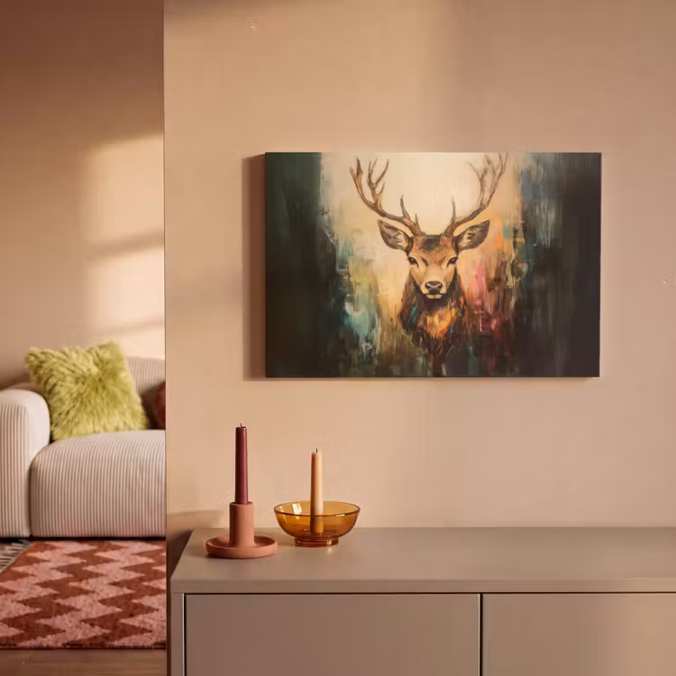 Canvas schilderij - Hert - Geverfd - Gewei - Bruin — 2