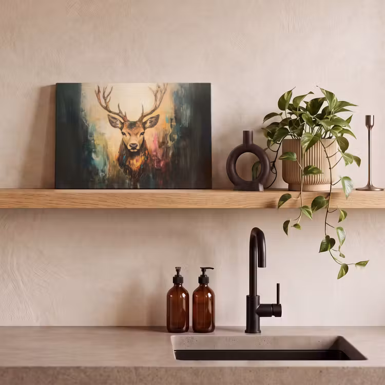Canvas schilderij - Hert - Geverfd - Gewei - Bruin — 3