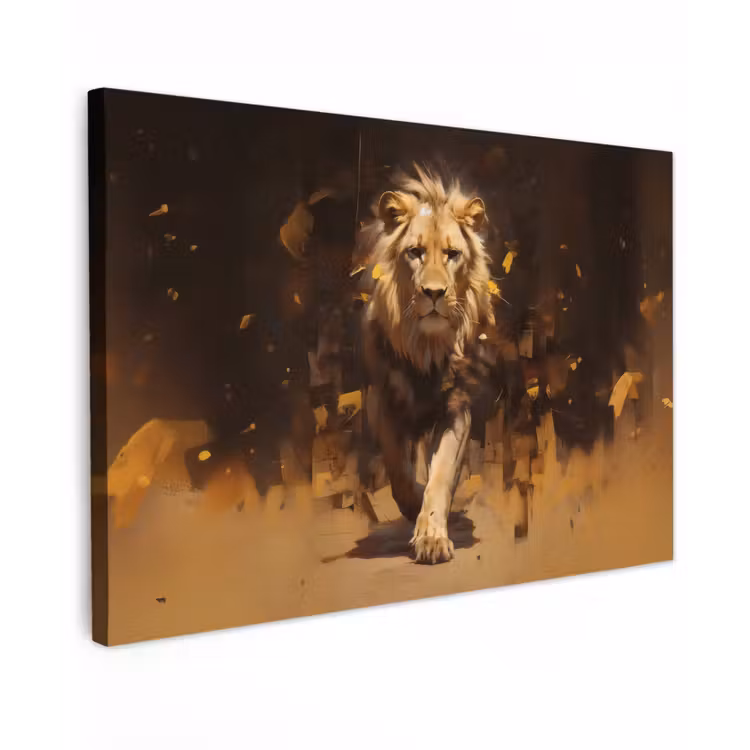 Canvas schilderij - Leeuw - Geschilderd - Abstract - Goud — 1