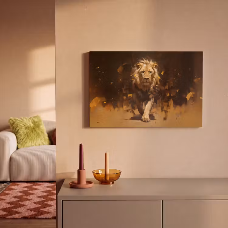 Canvas schilderij - Leeuw - Geschilderd - Abstract - Goud — 2