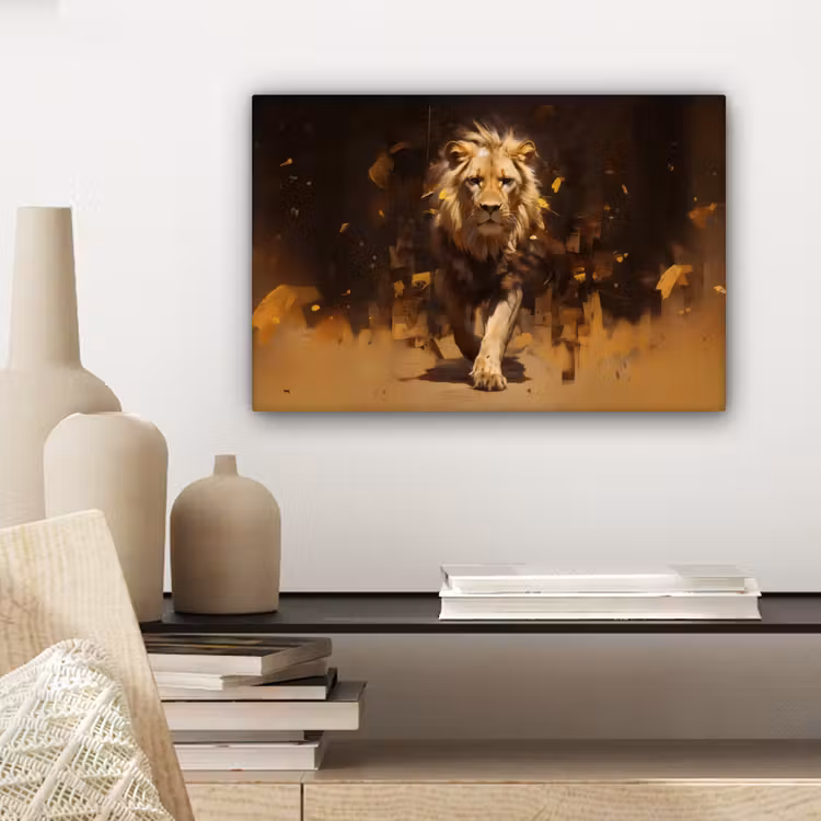 Canvas schilderij - Leeuw - Geschilderd - Abstract - Goud — 5