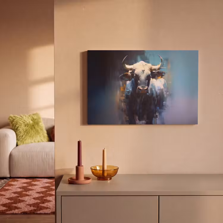 Canvas schilderij - Stier - Zwart - Abstract - Horens — 2