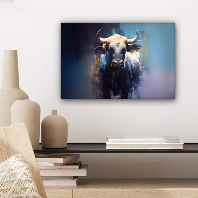 Canvas schilderij - Stier - Zwart - Abstract - Horens — 5