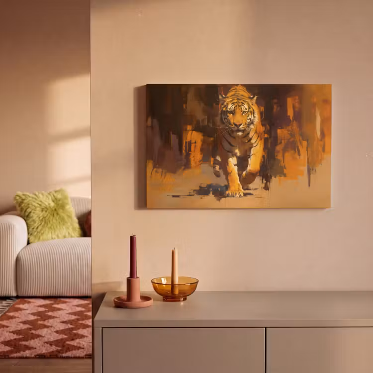 Canvas schilderij - Tijger - Geschilderd - Oranje - Penseelstreken — 2
