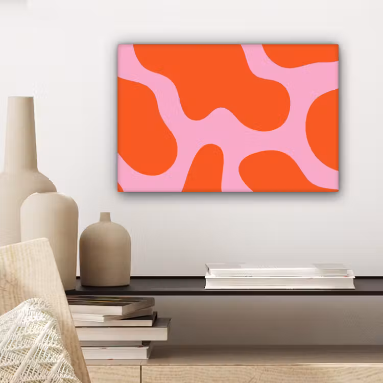 Canvas schilderij - Vlekken - Rood - Roze - Patroon - Minimalistisch — 5