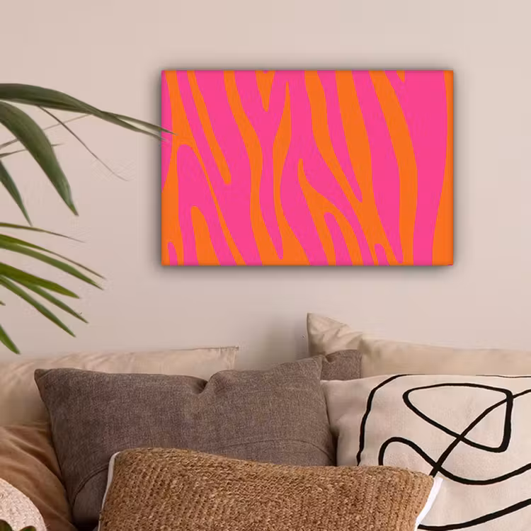 Canvas schilderij - Zebraprint - Roze - Oranje - Dierenprint — 2