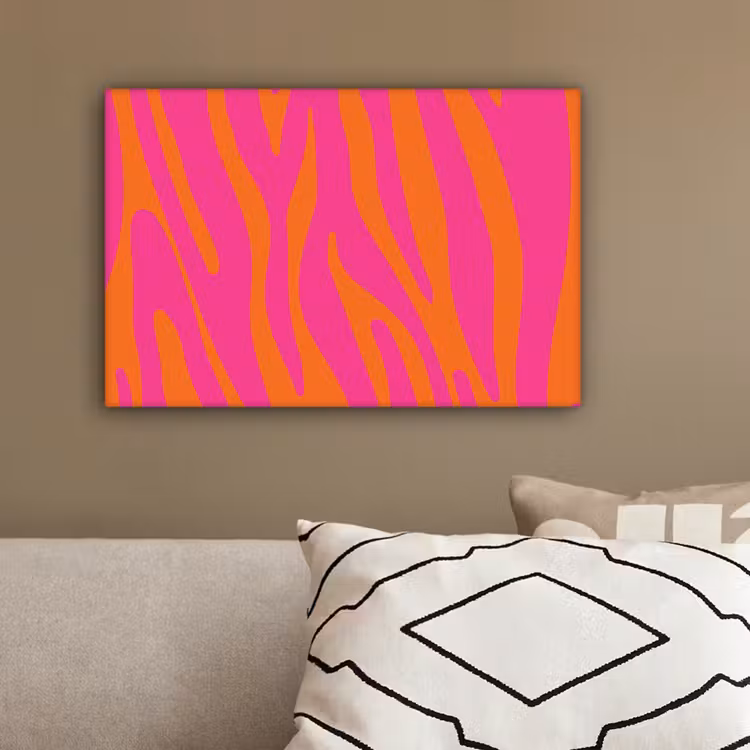 Canvas schilderij - Zebraprint - Roze - Oranje - Dierenprint — 3