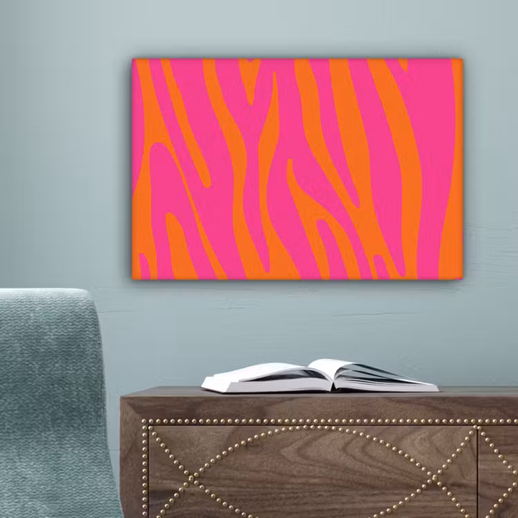 Canvas schilderij - Zebraprint - Roze - Oranje - Dierenprint — 4