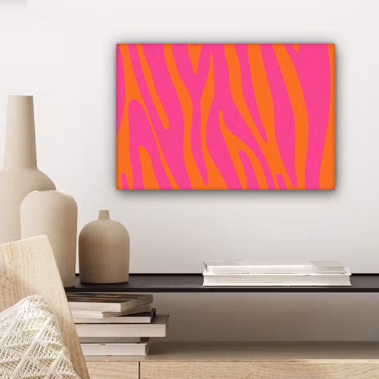 Canvas schilderij - Zebraprint - Roze - Oranje - Dierenprint — 5