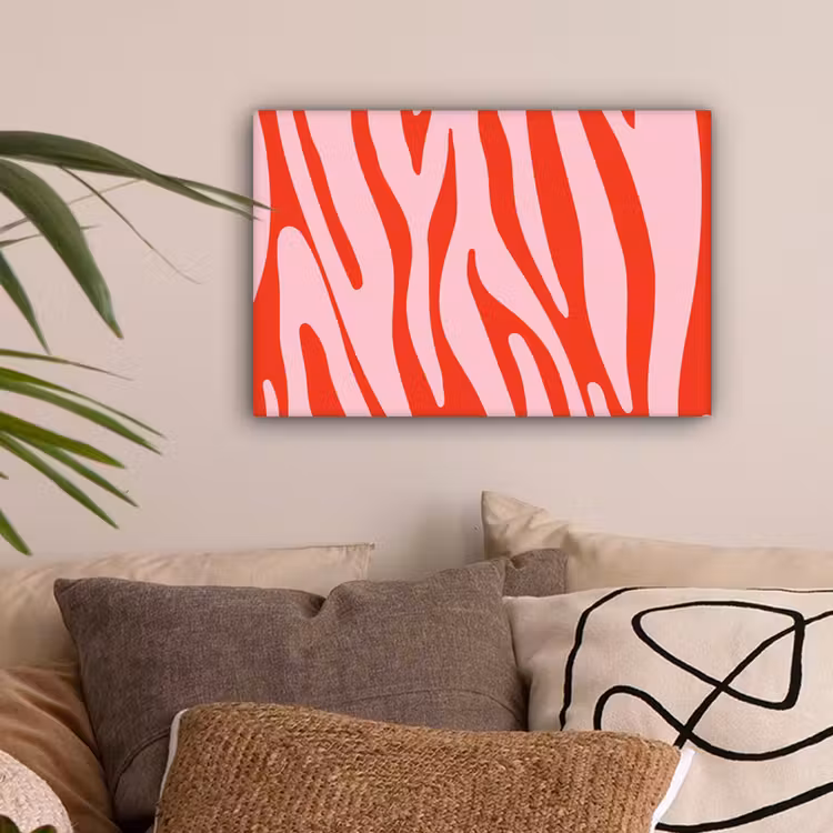 Canvas schilderij - Zebraprint - Roze - Rood - Dierenprint — 2