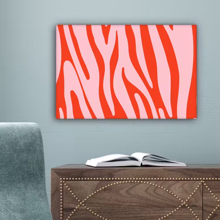 Canvas schilderij - Zebraprint - Roze - Rood - Dierenprint — 4
