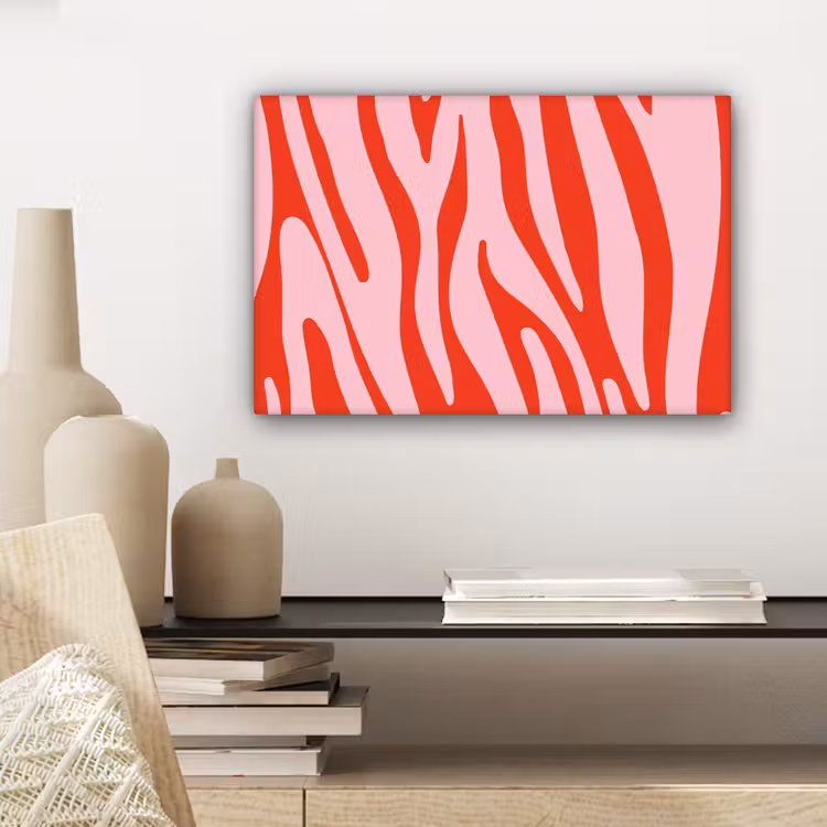 Canvas schilderij - Zebraprint - Roze - Rood - Dierenprint — 5