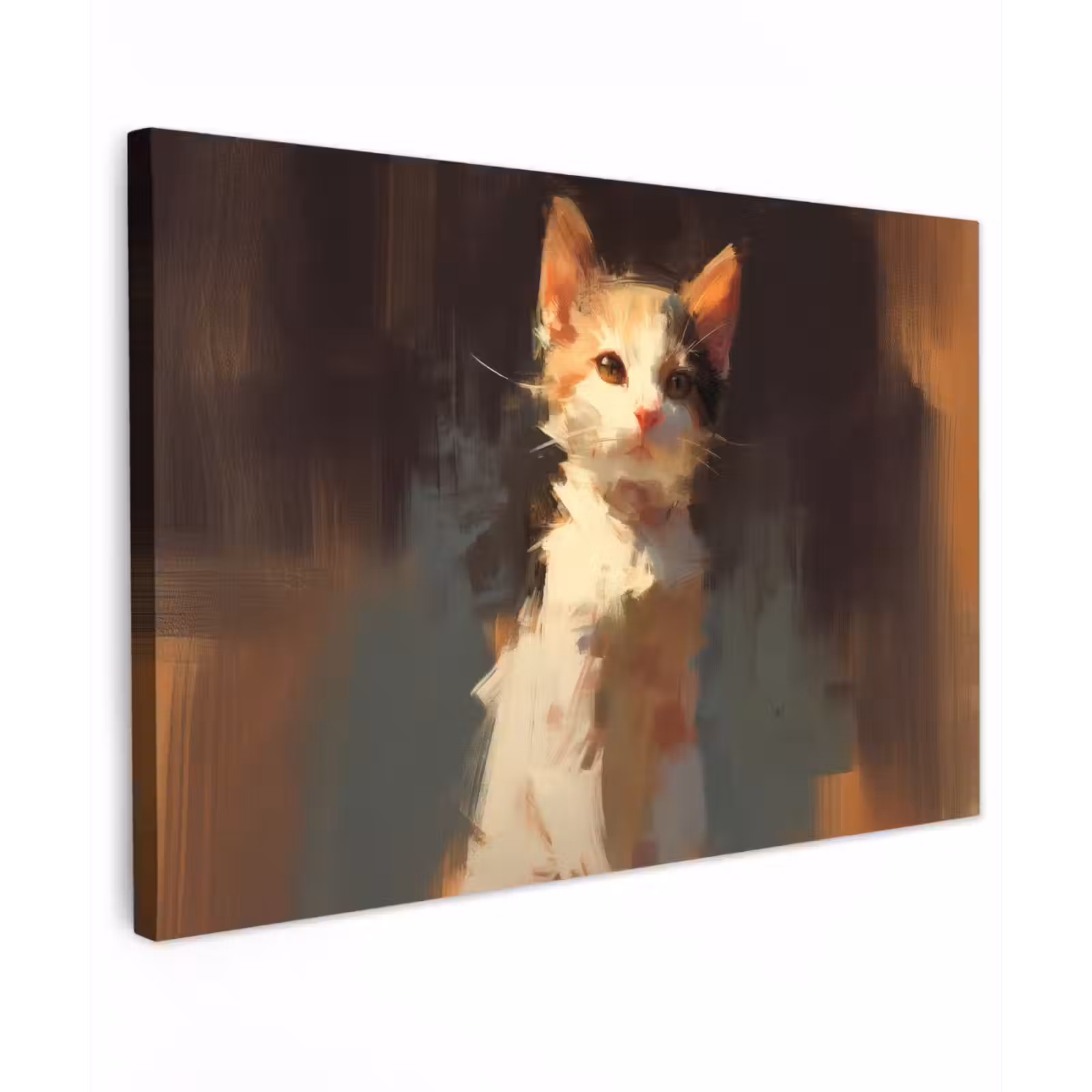 Canvas schilderij - Kat - Geschilderd - Artistiek - Wit — 1