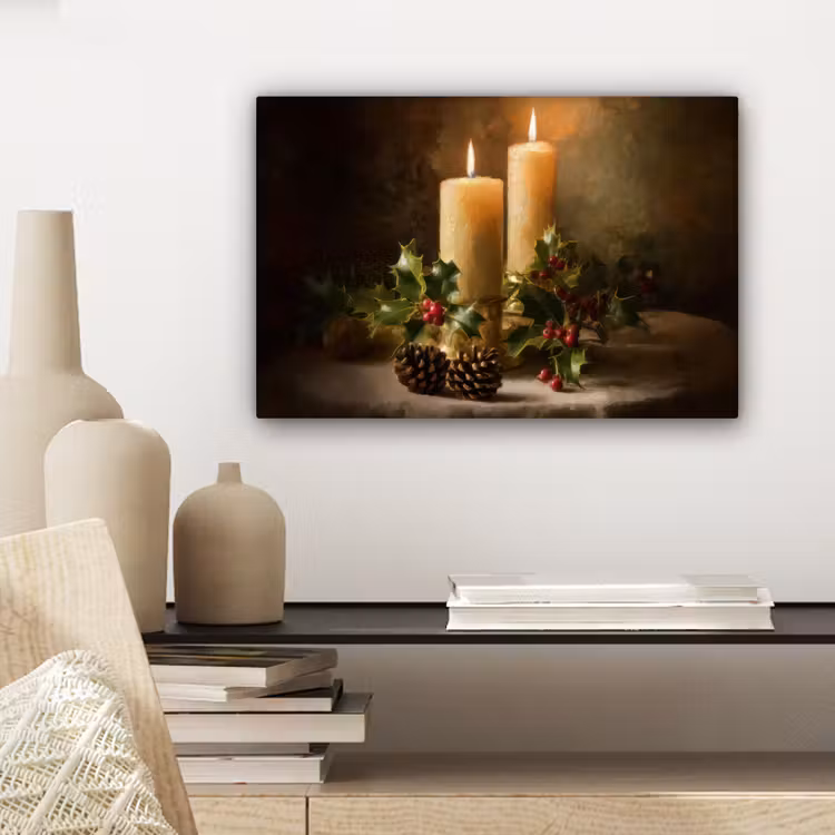 Canvas schilderij - Kaarslicht - Kerst - Veelkleurig — 5