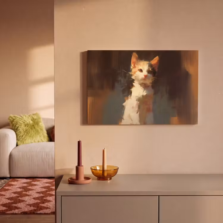 Canvas schilderij - Kat - Geschilderd - Artistiek - Wit — 2