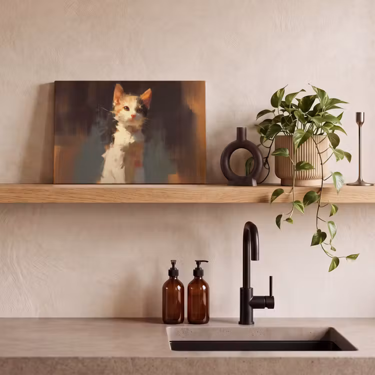 Canvas schilderij - Kat - Geschilderd - Artistiek - Wit — 3