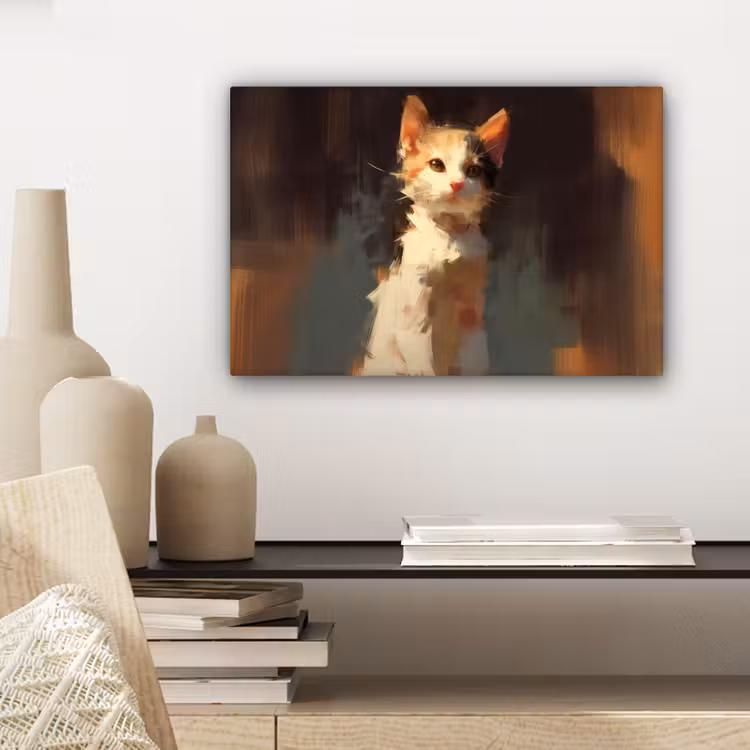 Canvas schilderij - Kat - Geschilderd - Artistiek - Wit — 5