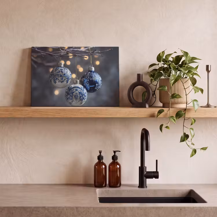 Canvas schilderij - Kerstbal - Versierd - Blauw — 3