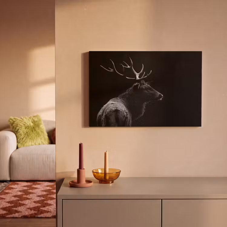 Canvas schilderij - Hert - Zwart - Portret - Gewei - Dieren — 2