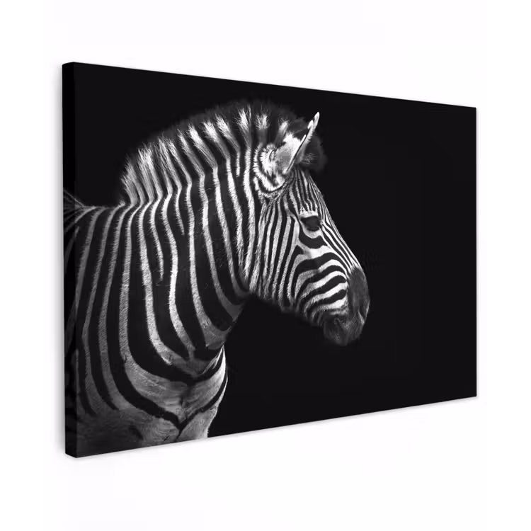 Canvas schilderij - Zebra - Zwart - Wit - Portret - Dieren — 1