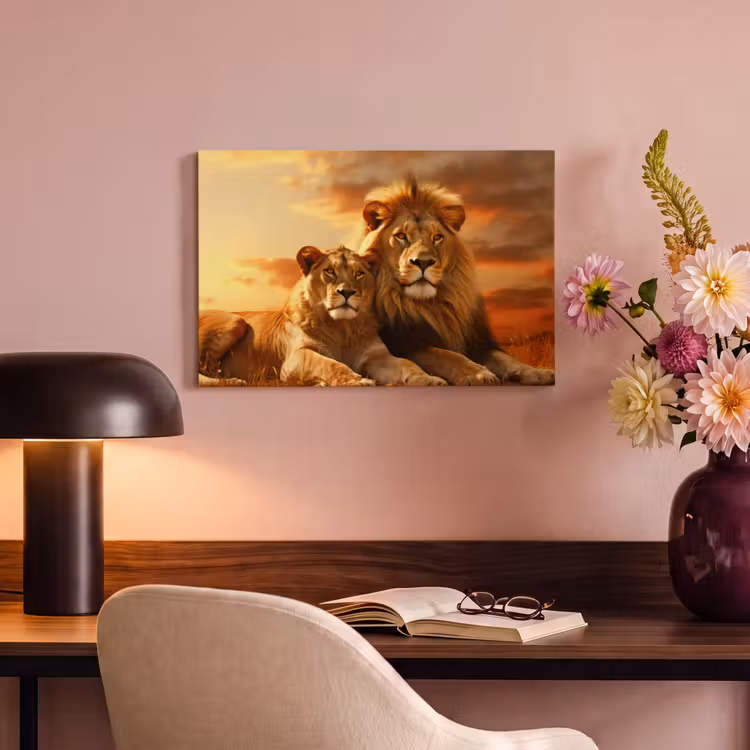 Canvas schilderij - Leeuwen - Zonsondergang - Afrika - Savanne - Dieren — 4