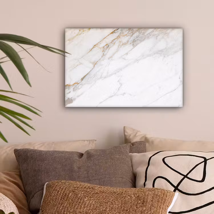 Canvas schilderij - Marmer - Steen - Wit - Goud - Marmerlook - Steen - Luxe — 2