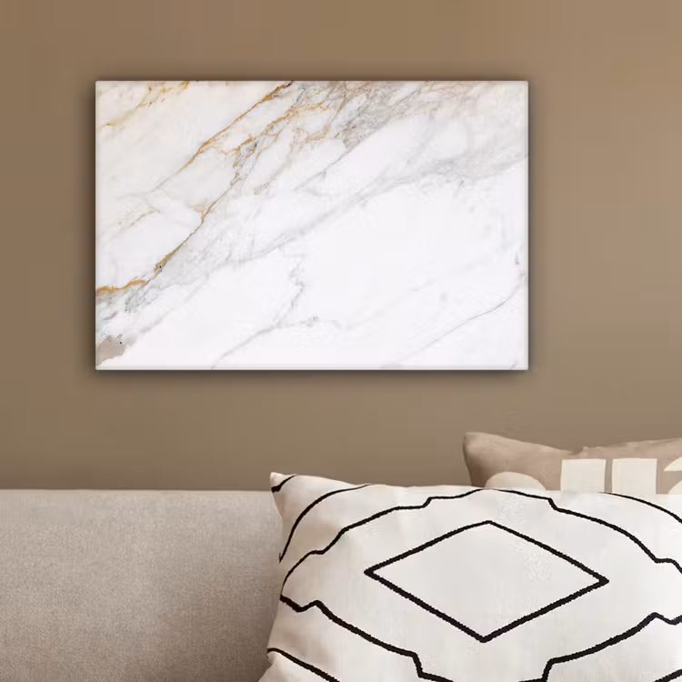 Canvas schilderij - Marmer - Steen - Wit - Goud - Marmerlook - Steen - Luxe — 3
