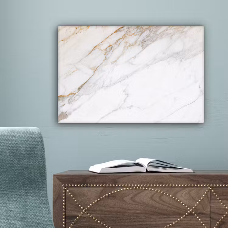 Canvas schilderij - Marmer - Steen - Wit - Goud - Marmerlook - Steen - Luxe — 4