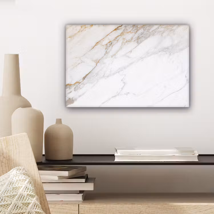 Canvas schilderij - Marmer - Steen - Wit - Goud - Marmerlook - Steen - Luxe — 5