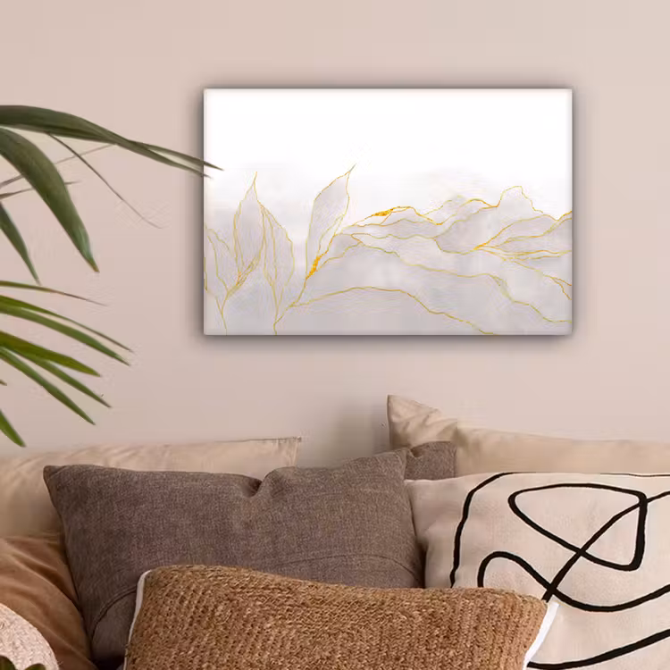 Canvas schilderij - Marmerlook - Grijs - Goud - Chic - Marmer — 2