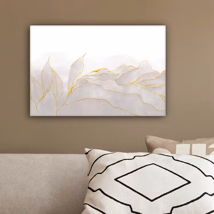 Canvas schilderij - Marmerlook - Grijs - Goud - Chic - Marmer — 3