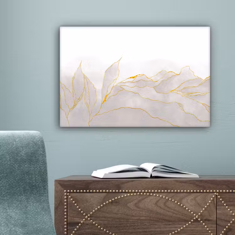 Canvas schilderij - Marmerlook - Grijs - Goud - Chic - Marmer — 4