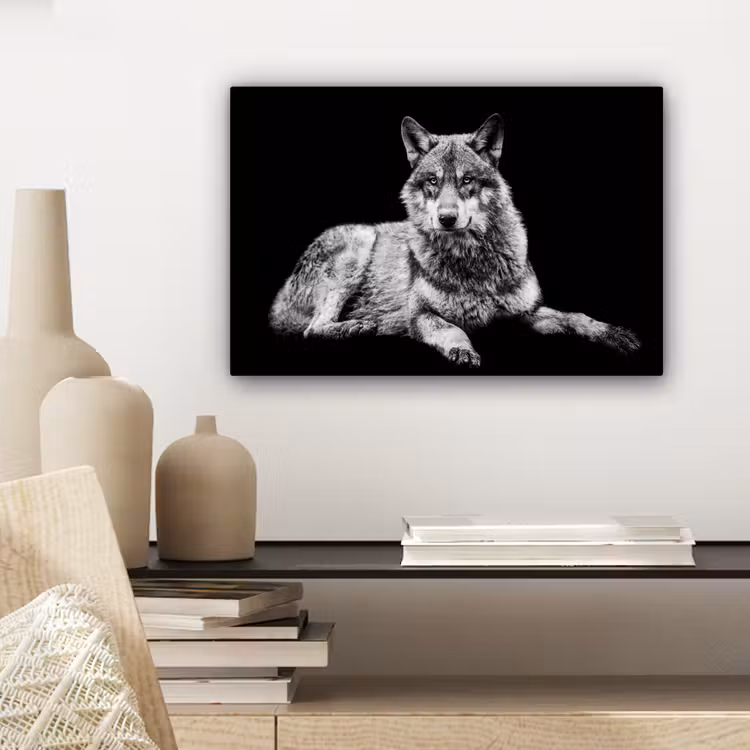 Canvas schilderij - Wilde dieren - Wolf - Zwart - Wit — 5