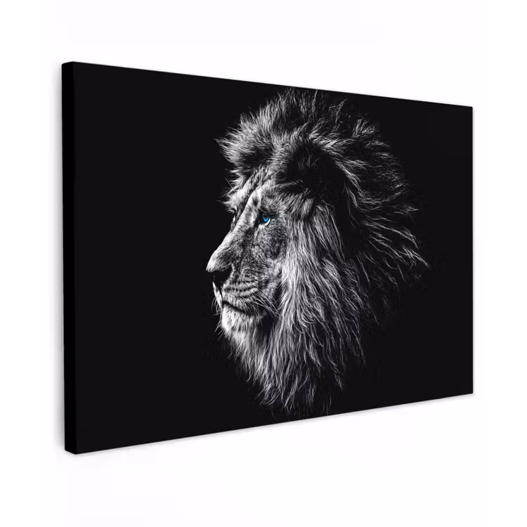 Canvas schilderij - Zwart Wit - Leeuw - Kop - Dieren — 1