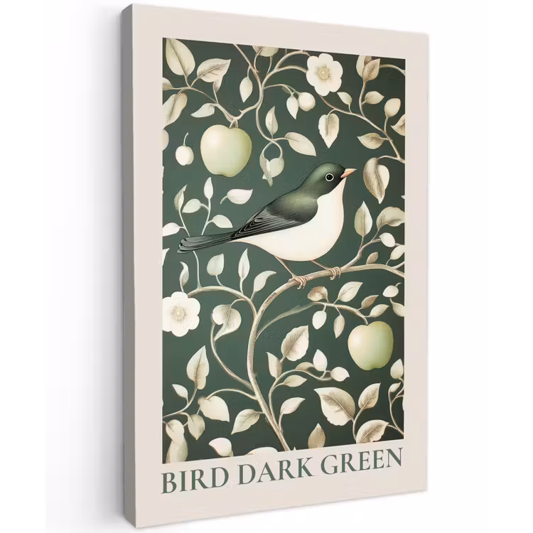 Canvas schilderij - Groen - Vogel - Bloemen — 1