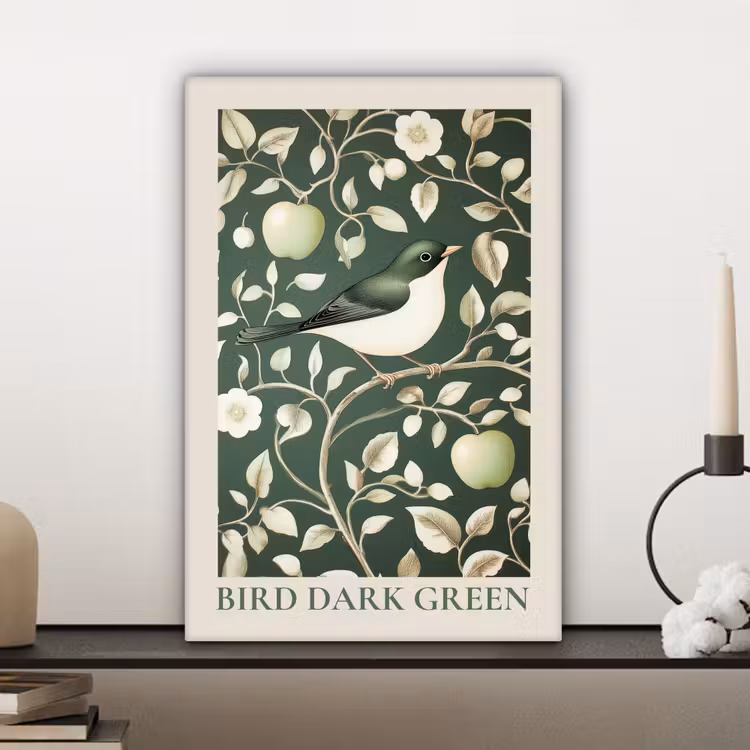Canvas schilderij - Groen - Vogel - Bloemen — 5