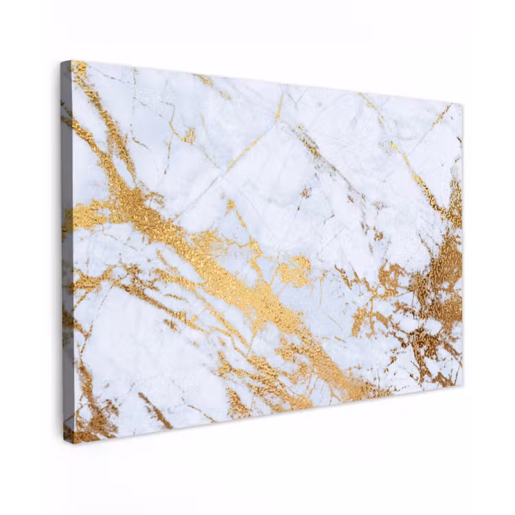 Canvas schilderij - Marmer - Goud - Wit - Luxe - Marmerlook - Glitter — 1