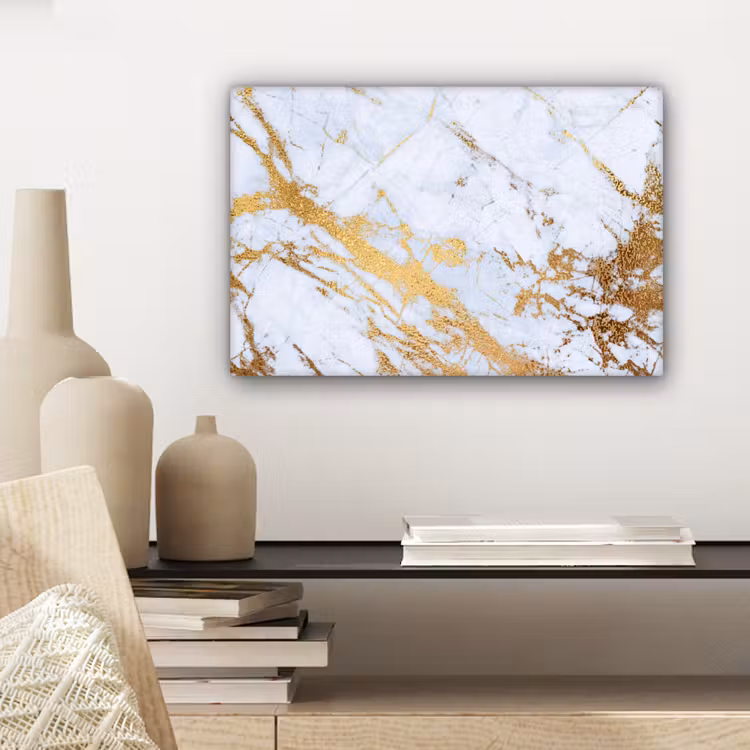 Canvas schilderij - Marmer - Goud - Wit - Luxe - Marmerlook - Glitter — 5