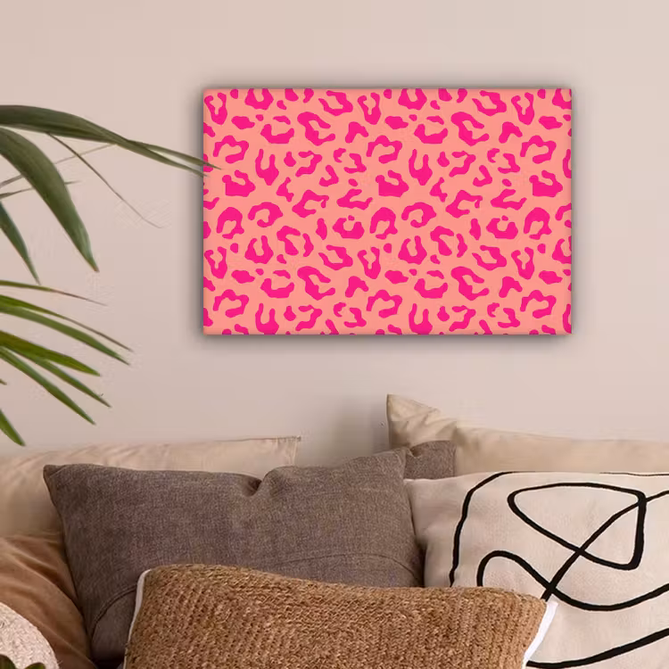 Canvas schilderij - Panterprint - Roze - Dierenprint - Minimalistisch — 2