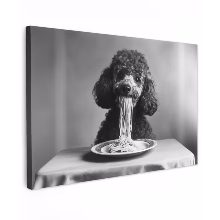 Canvas schilderij - Poedel - Hond - Zwart - Wit - Schattig - Pasta — 1