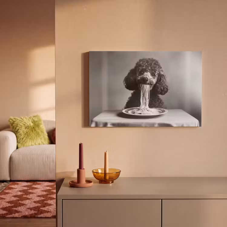 Canvas schilderij - Poedel - Hond - Zwart - Wit - Schattig - Pasta — 2