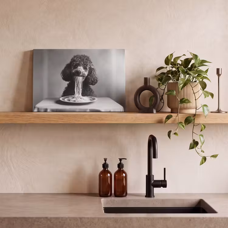 Canvas schilderij - Poedel - Hond - Zwart - Wit - Schattig - Pasta — 3