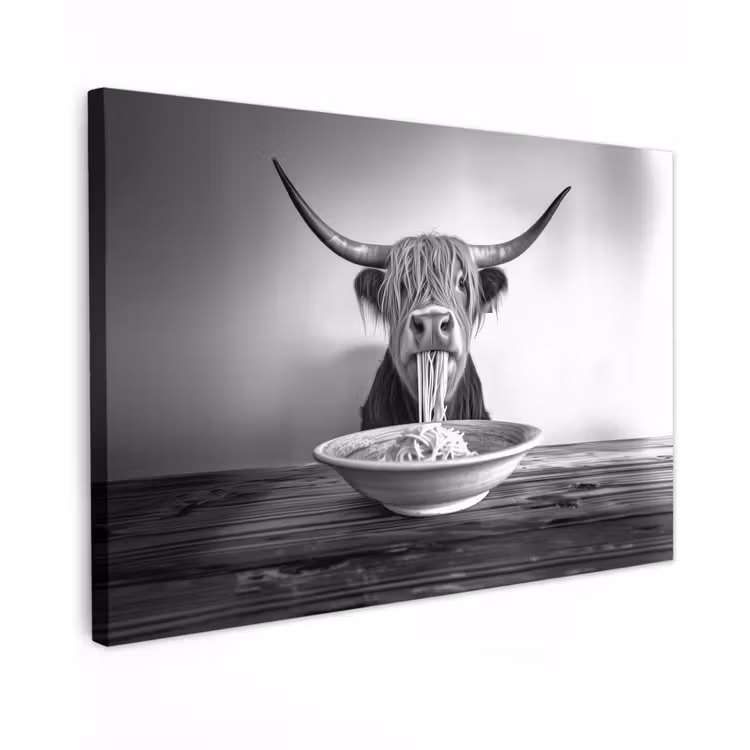 Canvas schilderij - Schotse Hooglander - Spaghetti - Dieren - Zwart wit — 1