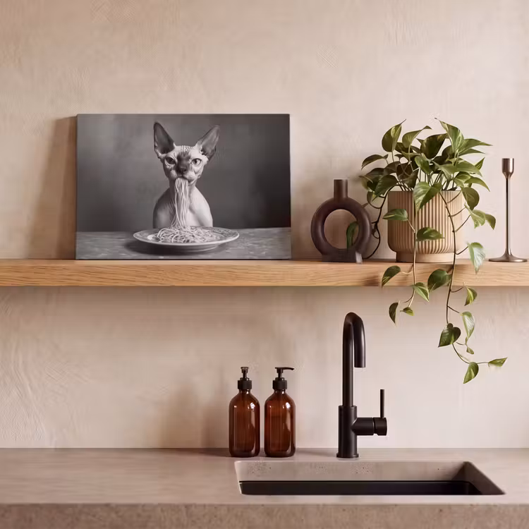 Canvas schilderij - Sphynx - Kat - Dieren - Humor - Spaghetti - Zwart Wit — 3